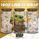 Star Wars Yoda Floral Film UV DTF 16oz Glass Cup Wrap